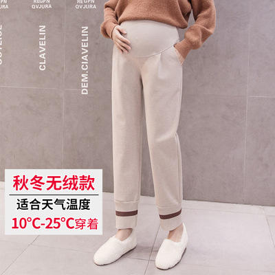【孕妈秋冬必备单品 显高显瘦】加绒孕妇裤外穿长裤子2021秋冬季时尚款阔腿裤毛呢裤九分裤子宽松 商品图9