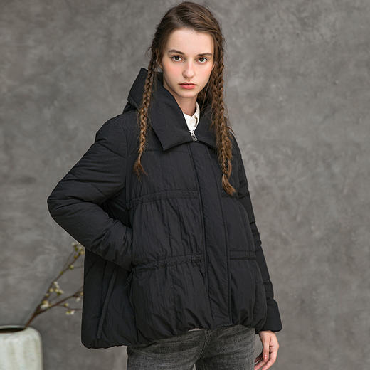 Famecoco范可儿短款连帽羽绒服冬季黑色棉服防寒F218AJ012 商品图1