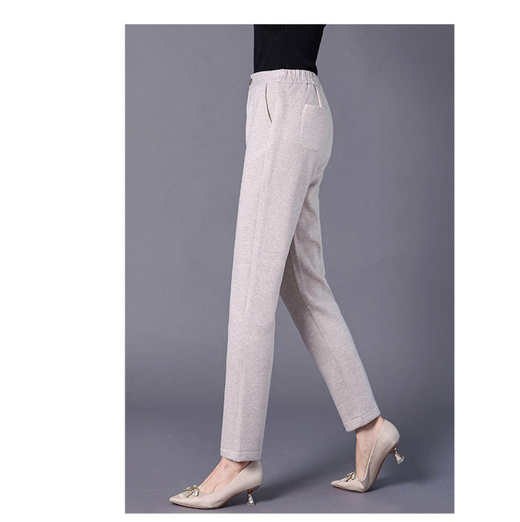 tc 25263柞蚕丝绒面加厚松紧直筒休闲宽松加绒裤