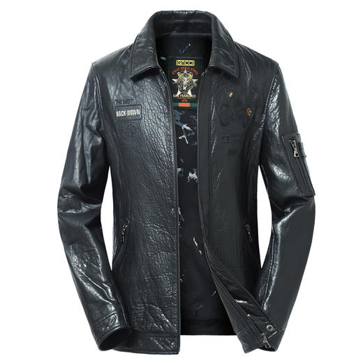 【真皮】大依优型大码皮衣潮款加肥加大绵羊皮外套休闲简约大号皮夹克真皮皮草 商品图3