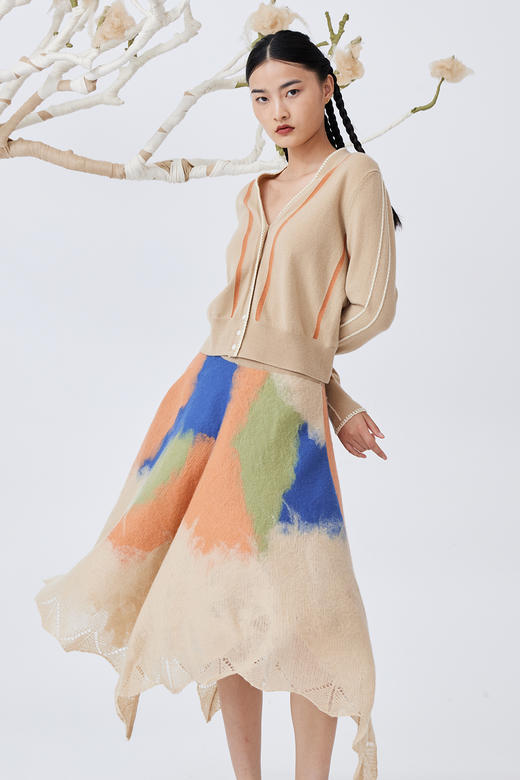 手工毛毡羊绒针织花边半身裙 SJF93W355N 商品图1