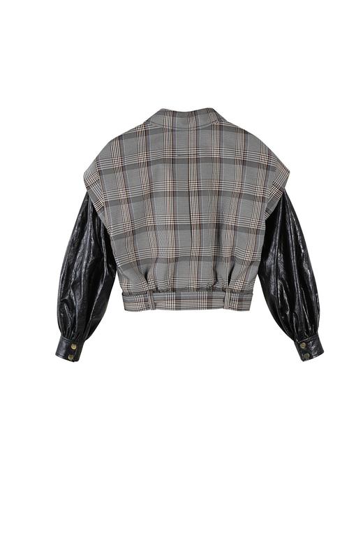 格纹拼皮夹克 商品图2