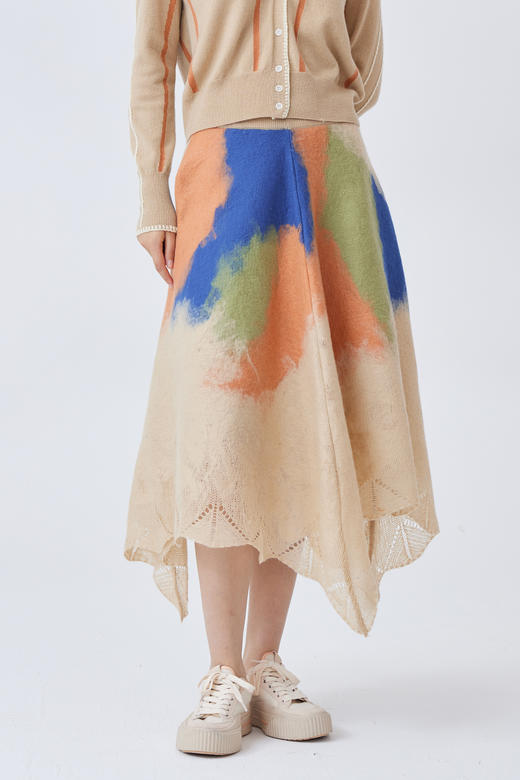 手工毛毡羊绒针织花边半身裙 SJF93W355N 商品图0