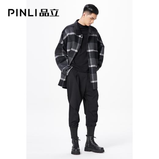 PINLI品立冬季新款宽松男装格子翻领绵羊毛双面呢大衣外套潮 商品图3