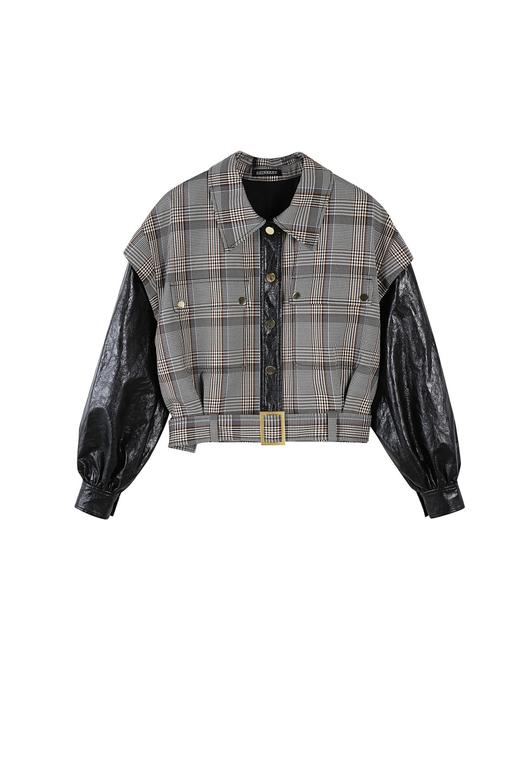 格纹拼皮夹克 商品图1