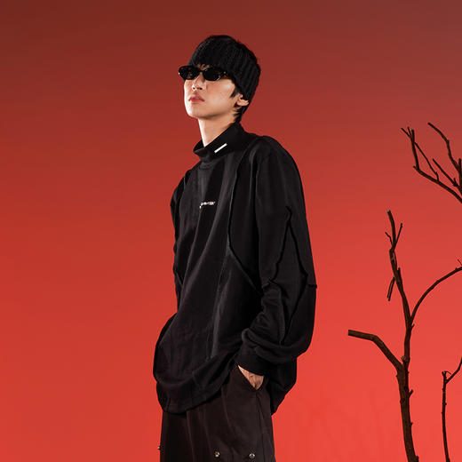 WHISTLEHUNTER(WSTHT)情侣三色基础半高领T恤 设计感反向缝线卫衣 商品图0