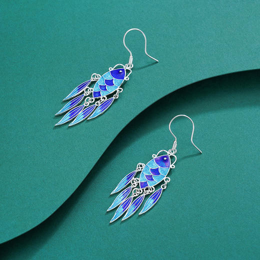 子佩集S990银吊鱼耳环【WBEH025】花丝珐琅彩2111 商品图1