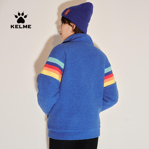 KELME卡尔美彩虹羊羔绒外套女秋冬撞色开衫翻领保暖茄克上衣 商品图2