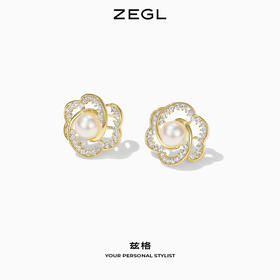 ZEGL山茶花耳环小众设计感高级人造珍珠耳钉复古925银针秋冬耳饰