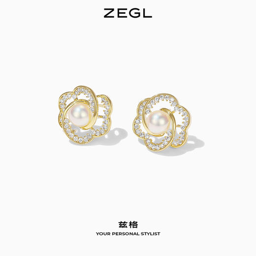 ZEGL山茶花耳环小众设计感高级人造珍珠耳钉复古925银针秋冬耳饰 商品图0