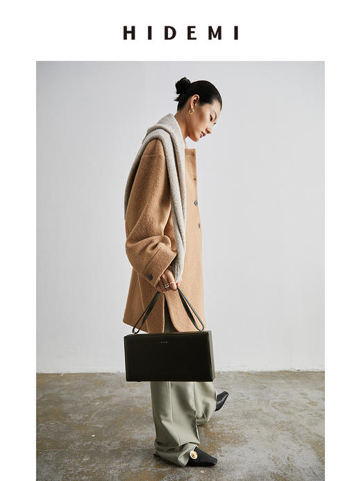 HIDEMI 简约设计感廓形纽扣小翻领厚羊毛大衣 商品图5