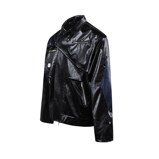 WHISTLEHUNTER(WSTHT)液态金属PU皮革外套解构多裁片拼接拉链夹克 商品图4