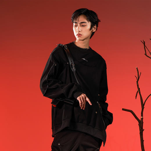 WHISTLEHUNTER(WSTHT)两色情侣压花卫衣 四合扣多玩趣味宽松卫衣 商品图1