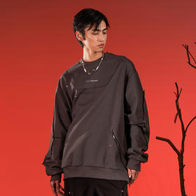 WHISTLEHUNTER(WSTHT)两色情侣压花卫衣 四合扣多玩趣味宽松卫衣