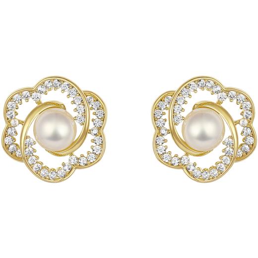 ZEGL山茶花耳环小众设计感高级人造珍珠耳钉复古925银针秋冬耳饰 商品图8