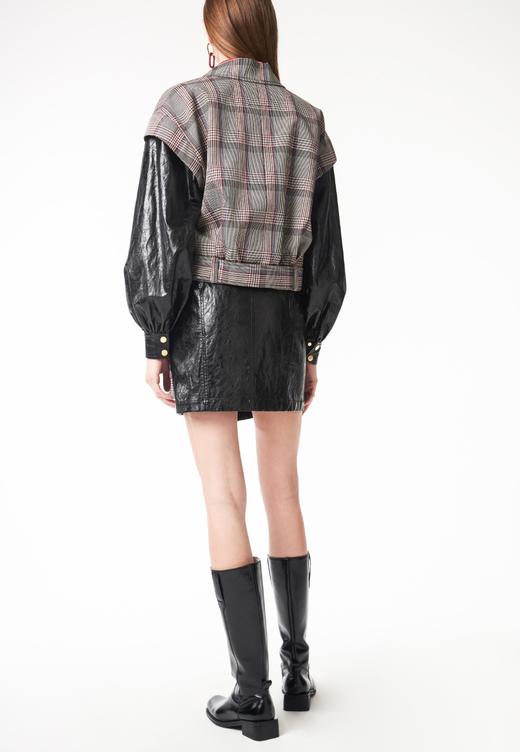 格纹拼皮夹克 商品图3