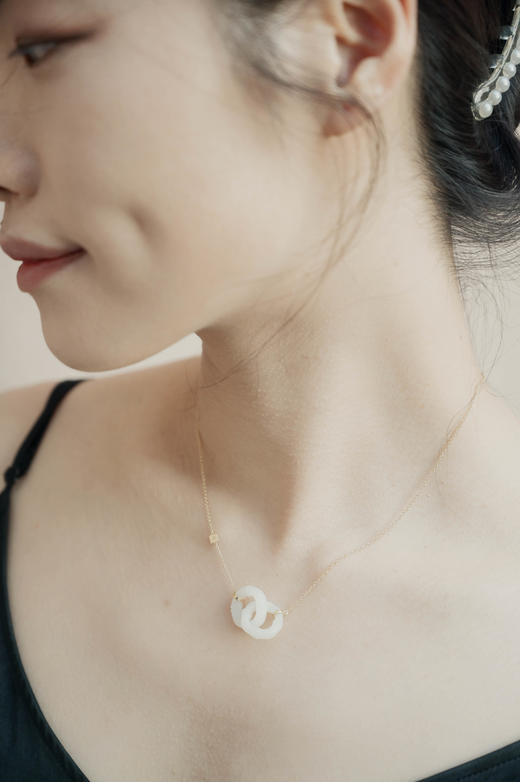 Qinny|竹影芳菲｜18K金和田玉竹节环同心项链LOVE婚礼礼物 商品图0