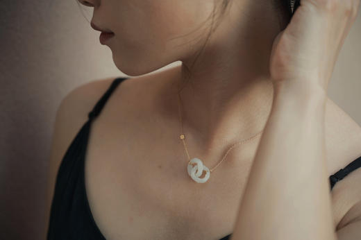 Qinny|竹影芳菲｜18K金和田玉竹节环同心项链LOVE婚礼礼物 商品图1