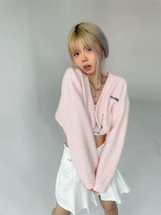 复活款MATEMATE原创奶粉色少女毛毛可拆卸蝴蝶链条短外套 商品图1