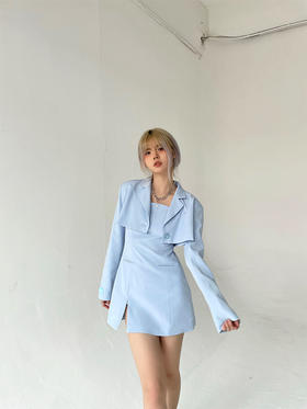 MATEMATE原创baby蓝超舒服套装短西装外套&西装吊带连衣裙
