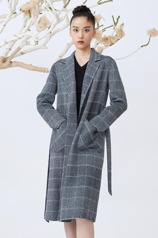  格纹羊绒呢女大衣 SJF93W871N 商品图0