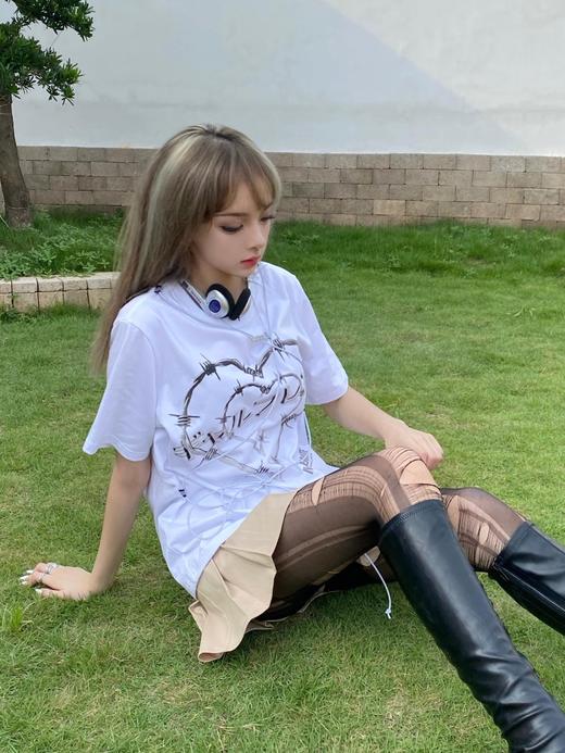 MATEMATE原创设计oversize百搭纯欲荆棘之爱绑带大T恤 商品图2