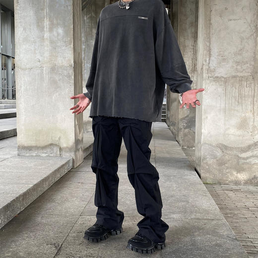 THE AIER 21AW新品拼接圆领套头卫衣宽松街头铁牌长袖 商品图3