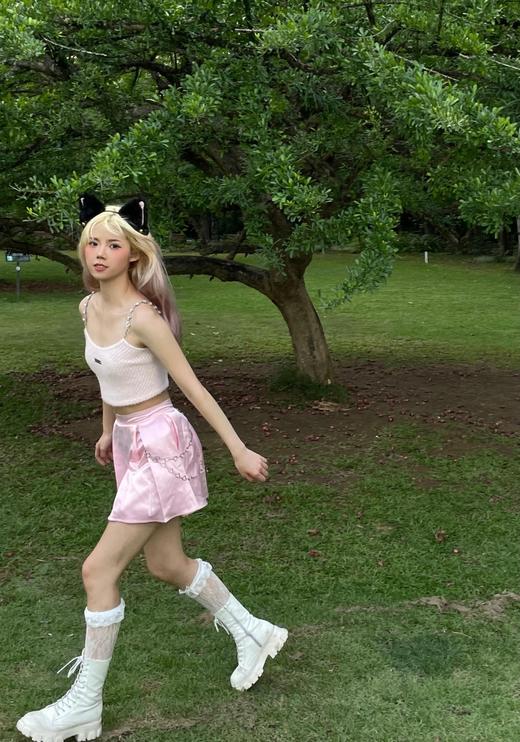 MATEMATE原创爱心水钻链条少女粉夏日吊带纯欲超仙质感背心 商品图1