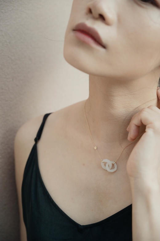 Qinny|竹影芳菲｜18K金和田玉竹节环同心项链LOVE婚礼礼物 商品图2