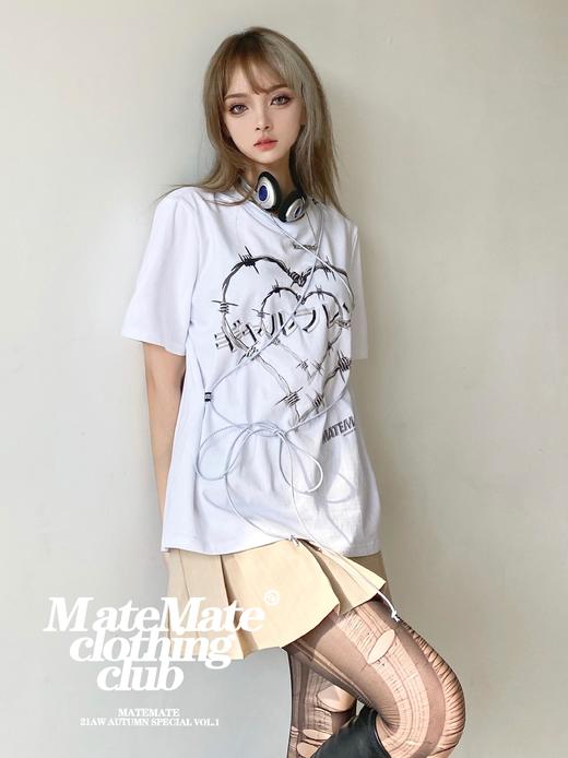 MATEMATE原创设计oversize百搭纯欲荆棘之爱绑带大T恤 商品图0