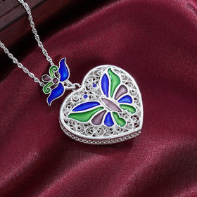子佩集S990银【蝶嫣心印】吊坠【MXDZ004】(不含链)花丝珐琅彩桃心爱心2111