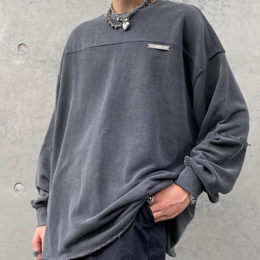 THE AIER 21AW新品拼接圆领套头卫衣宽松街头铁牌长袖 商品图1