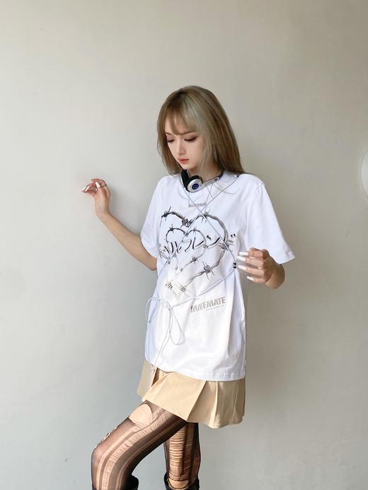 MATEMATE原创设计oversize百搭纯欲荆棘之爱绑带大T恤 商品图1