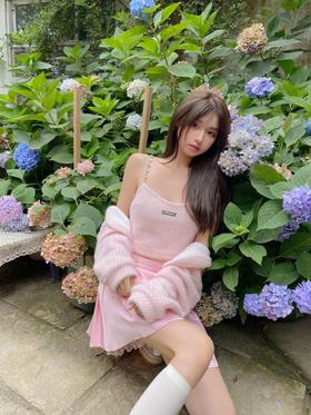 MATEMATE原创爱心水钻链条少女粉夏日吊带纯欲超仙质感背心