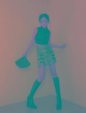 MATEMATE原创战斗改良旗袍粉黑拼接蕾丝甜酷开衩半身裙