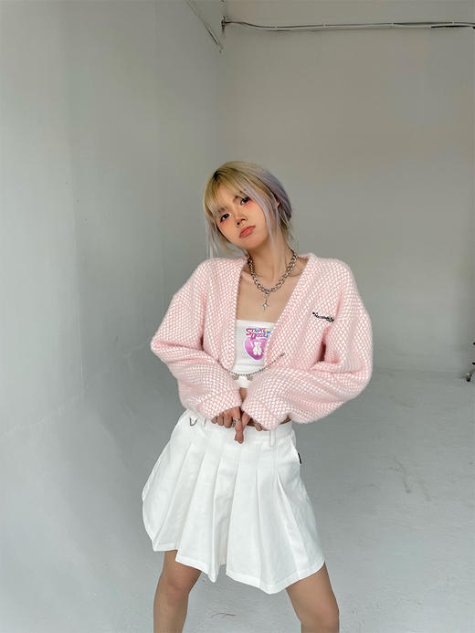 复活款MATEMATE原创奶粉色少女毛毛可拆卸蝴蝶链条短外套 商品图3