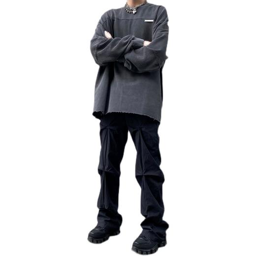 THE AIER 21AW新品拼接圆领套头卫衣宽松街头铁牌长袖 商品图4