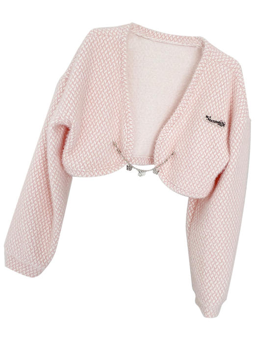 复活款MATEMATE原创奶粉色少女毛毛可拆卸蝴蝶链条短外套 商品图4