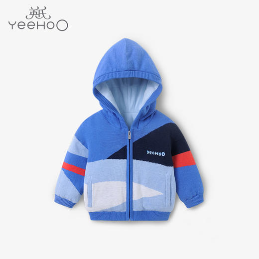 英氏-童衣类（冬）E1英毛短帽外套粉末蓝100CM 商品图0