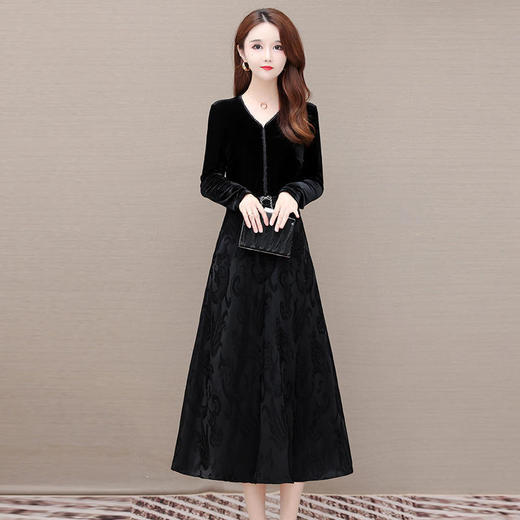 QYM-JJ-HD3921B38-Y新款时尚优雅气质修身V领长袖拼接假两件印花连衣裙 商品图2