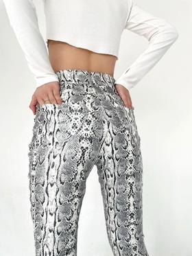 MATEMATE原创闪银色蛇纹超显瘦辣妹喇叭裤