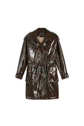 双排扣PU皮外套