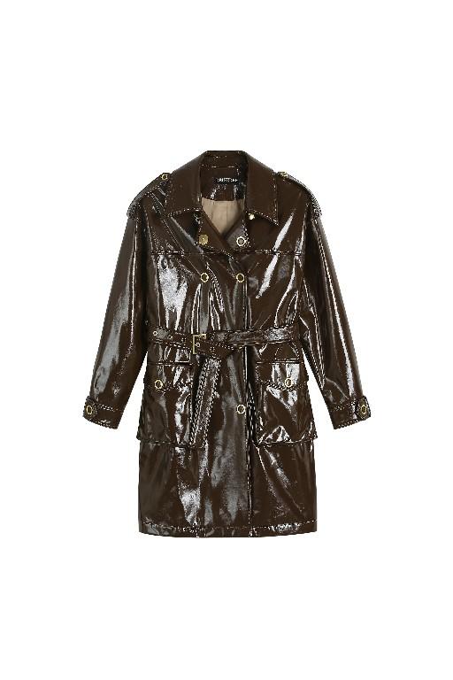 双排扣PU皮外套 商品图0