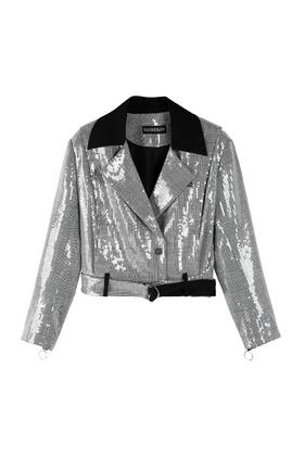 亮片千鸟格宽肩短夹克