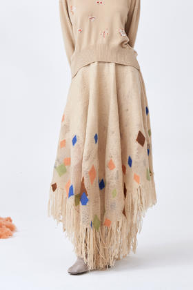  菱格手工毛毡羊绒针织半身裙 SJF93W347N