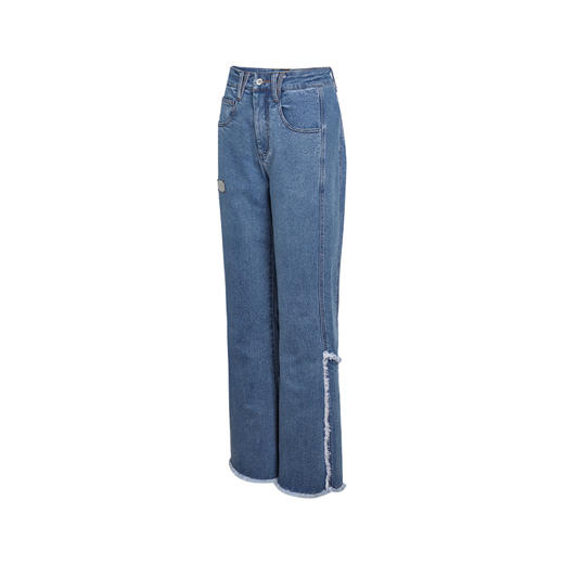 WHISTLEHUNTER(WSTHT)不规则口袋修身小喇叭裤洗水流须瘦腿牛仔裤 商品图4