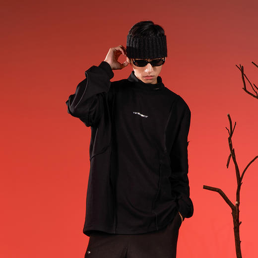 WHISTLEHUNTER(WSTHT)情侣三色基础半高领T恤 设计感反向缝线卫衣 商品图3