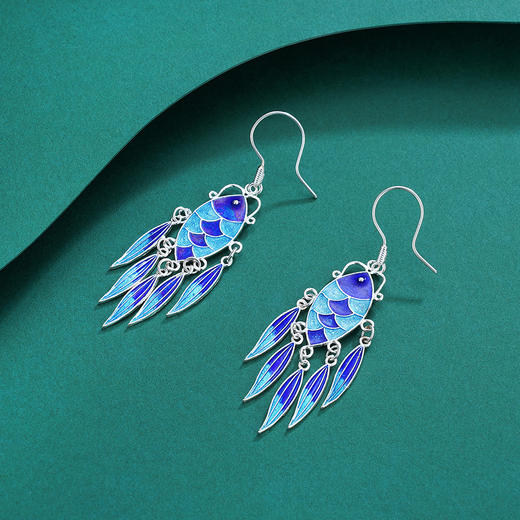 子佩集S990银吊鱼耳环【WBEH025】花丝珐琅彩2111 商品图0