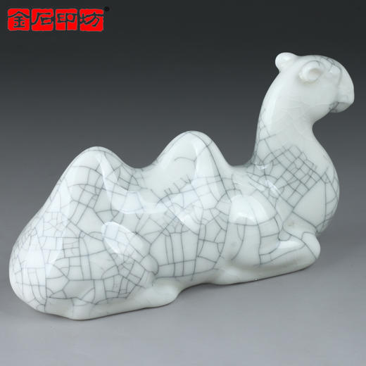 【金石印坊】哥窑骆驼笔搁笔架煨冰纹片墨纹叶脉纹瓷笔山 商品图3