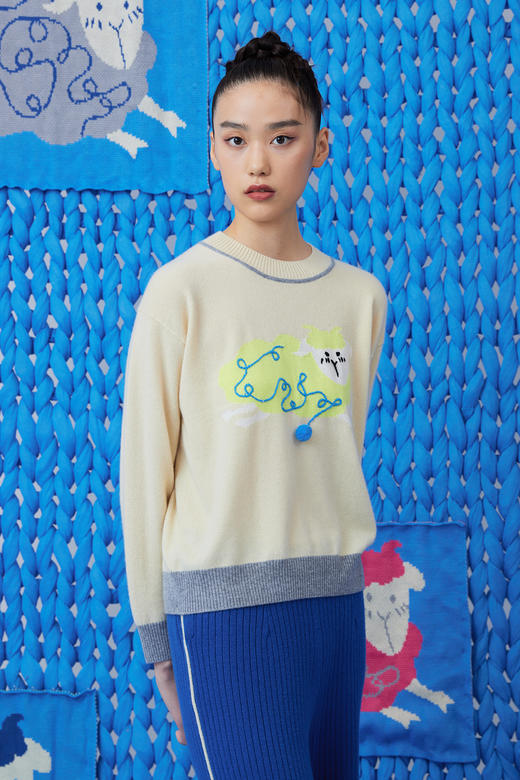 卡通小羊手工绣花羊绒女套衫 SJF93W381N 商品图2